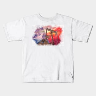 Texan Pumpjack with Texas Flag pastel drawing Kids T-Shirt